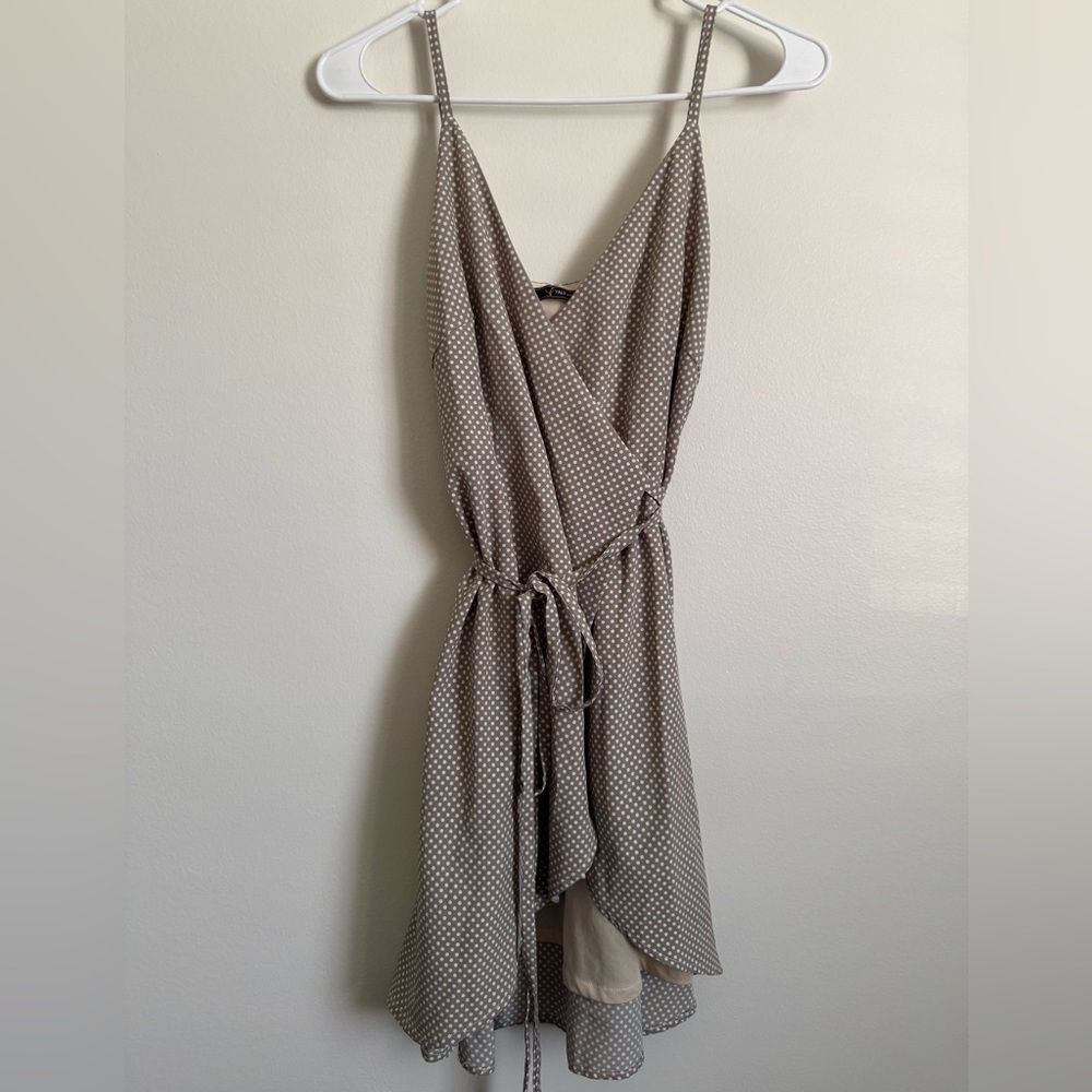Taupe Polka Dot Wrap Dress